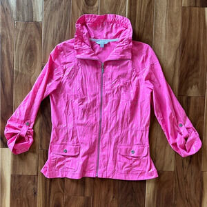 Laura Ashley Leopard Pink Metallic Windbreaker Jacket size Medium